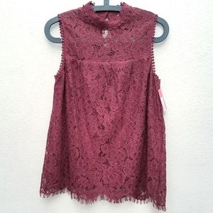 NWT Burgundy Floral Lace Design Sleeveless Blouse